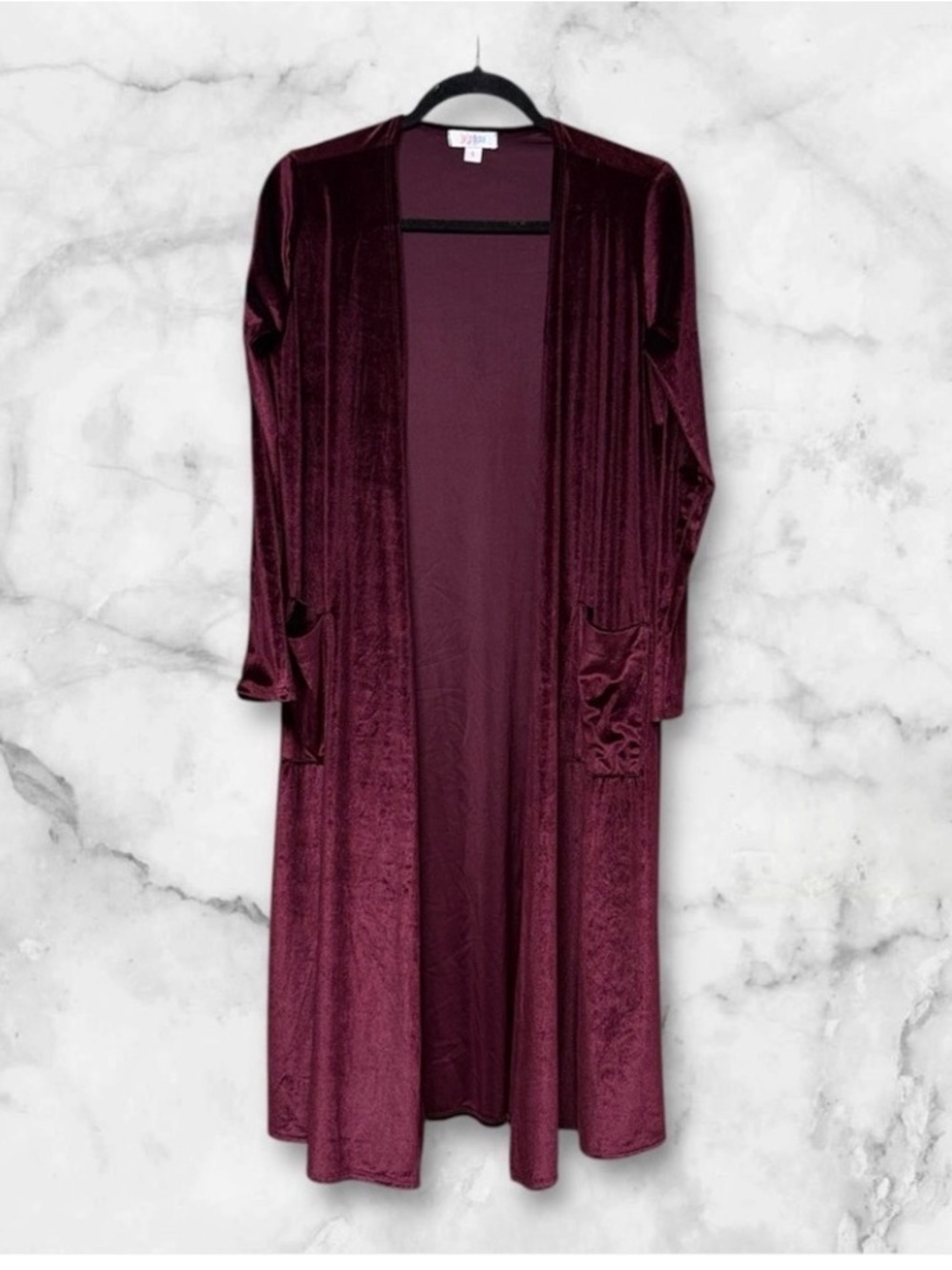 LulaRoe Velvet Burgundy Long Open Robe Duster with Pockets